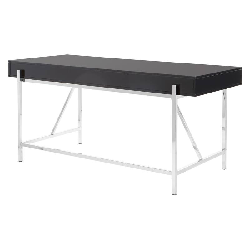 Broadway Black Gloss 64" Desk with 3 Drawers and Chrome Frame