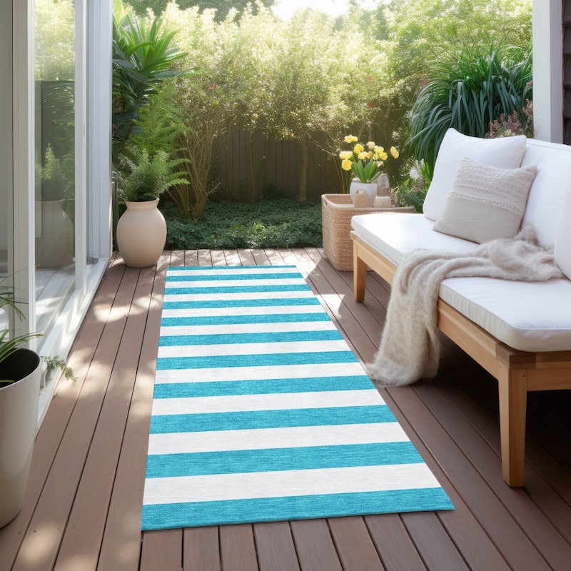 Alsiri Stripe Weather Resistant Timeless Fusion Runner Outdoor Rug - 2' X 8'