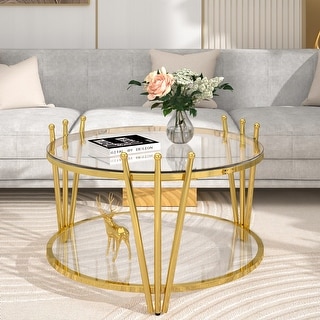 31.5inch Crown-shaped Gold Glass Coffee Table with Stainless Steel Leg ...