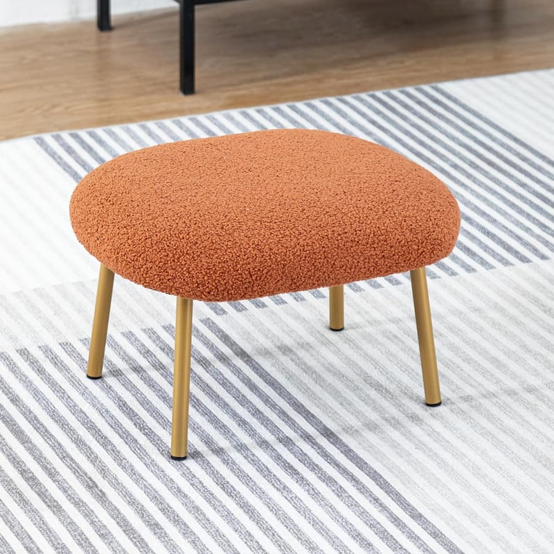 XINMICS Round Boucle Upholstered accent chair ottoman - Brown