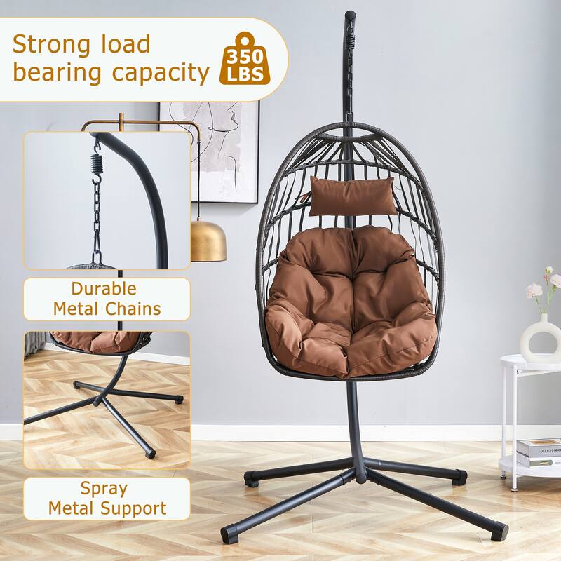 Rustproof Hanging Chair with Plush Cushion, Outdoor Egg-Shaped Swing Chair with a Non-slip Octopus Base