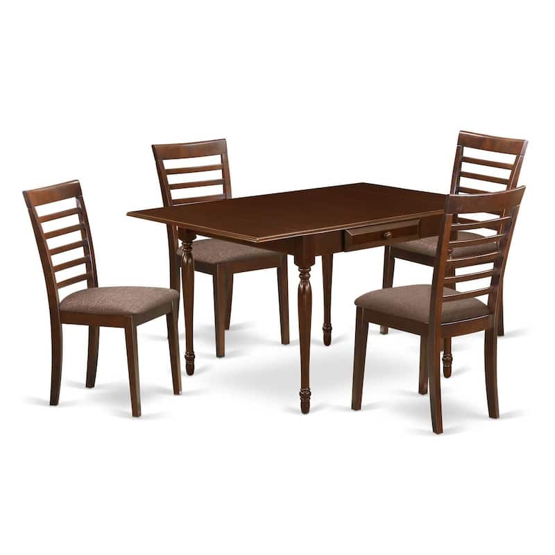 Kitchen Dinette Set 5 Piece Wood Table & Chairs - Drop Leaf Dining Set Mahogany Finish