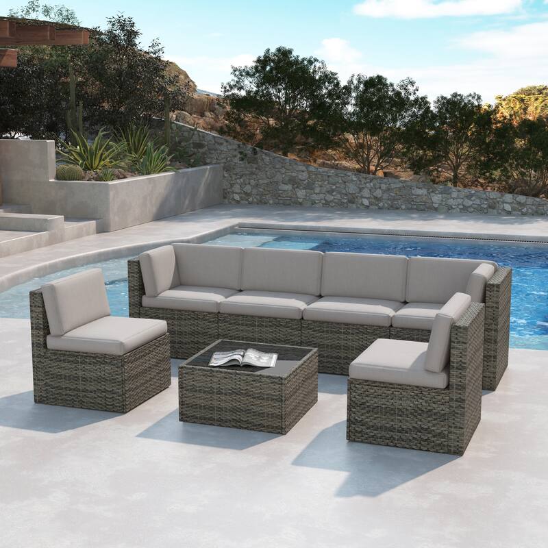 7 Pieces Outdoor Patio Sectional Sofa Couch