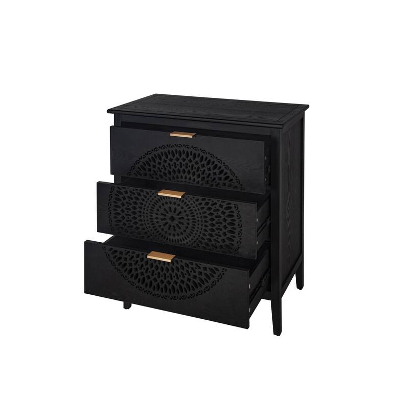 3-Drawer Storage Cabinet with Pine Legs & Metal Handles for Entryway or Bedroom Organization