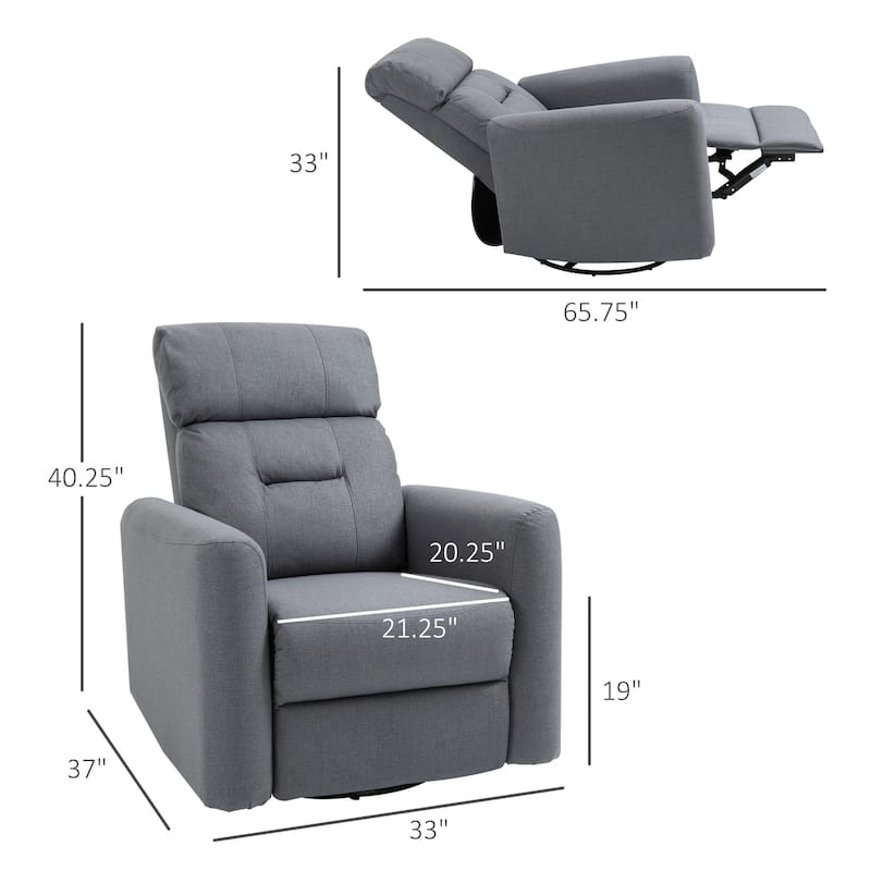 HOMCOM Manual Recliner Swivel Chair Rocker Armchair Sofa with Linen Upholstered Seat and Backrest for Living Room