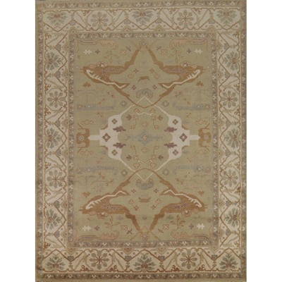 Light Green Oushak Indian Rug Hand-Knotted Wool Carpet - 7'9"x 9'8"