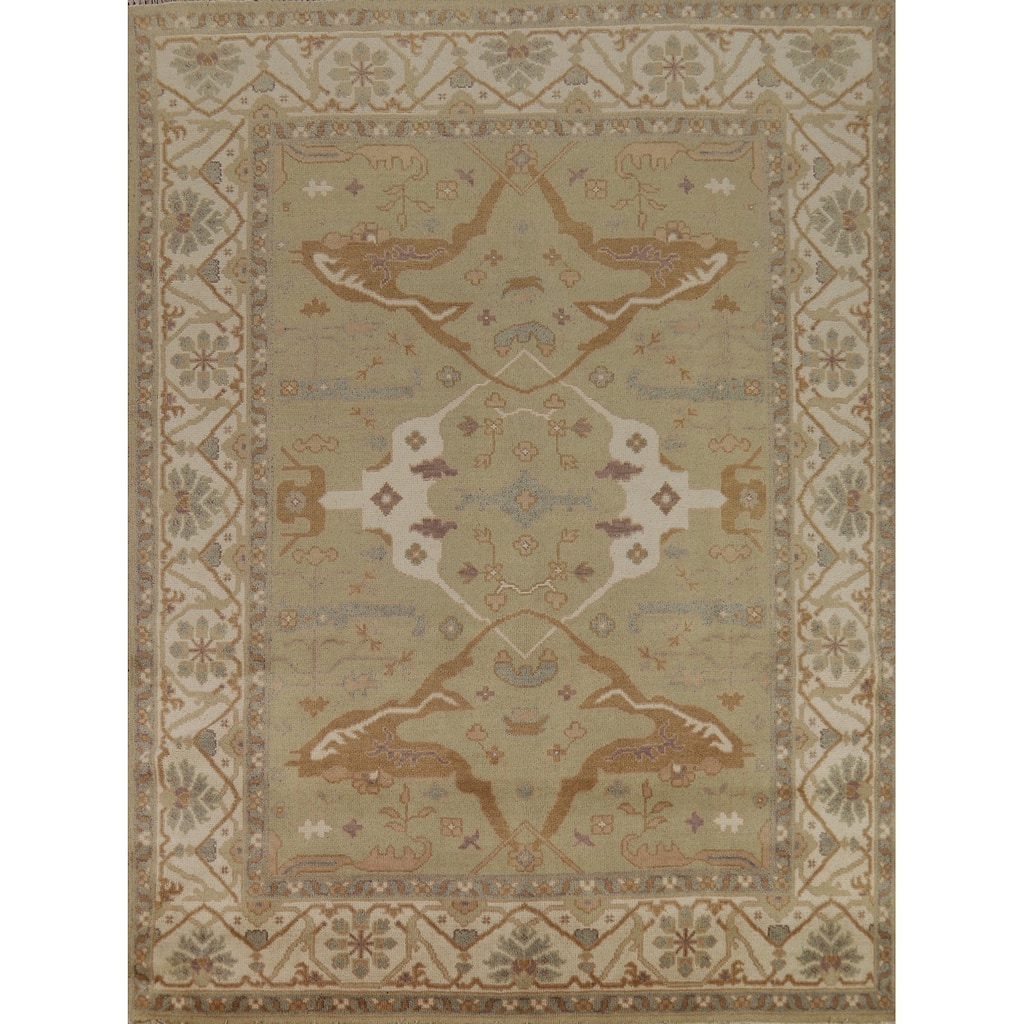 Light Green Oushak Indian Rug Hand-Knotted Wool Carpet - 7'9"x 9'8"