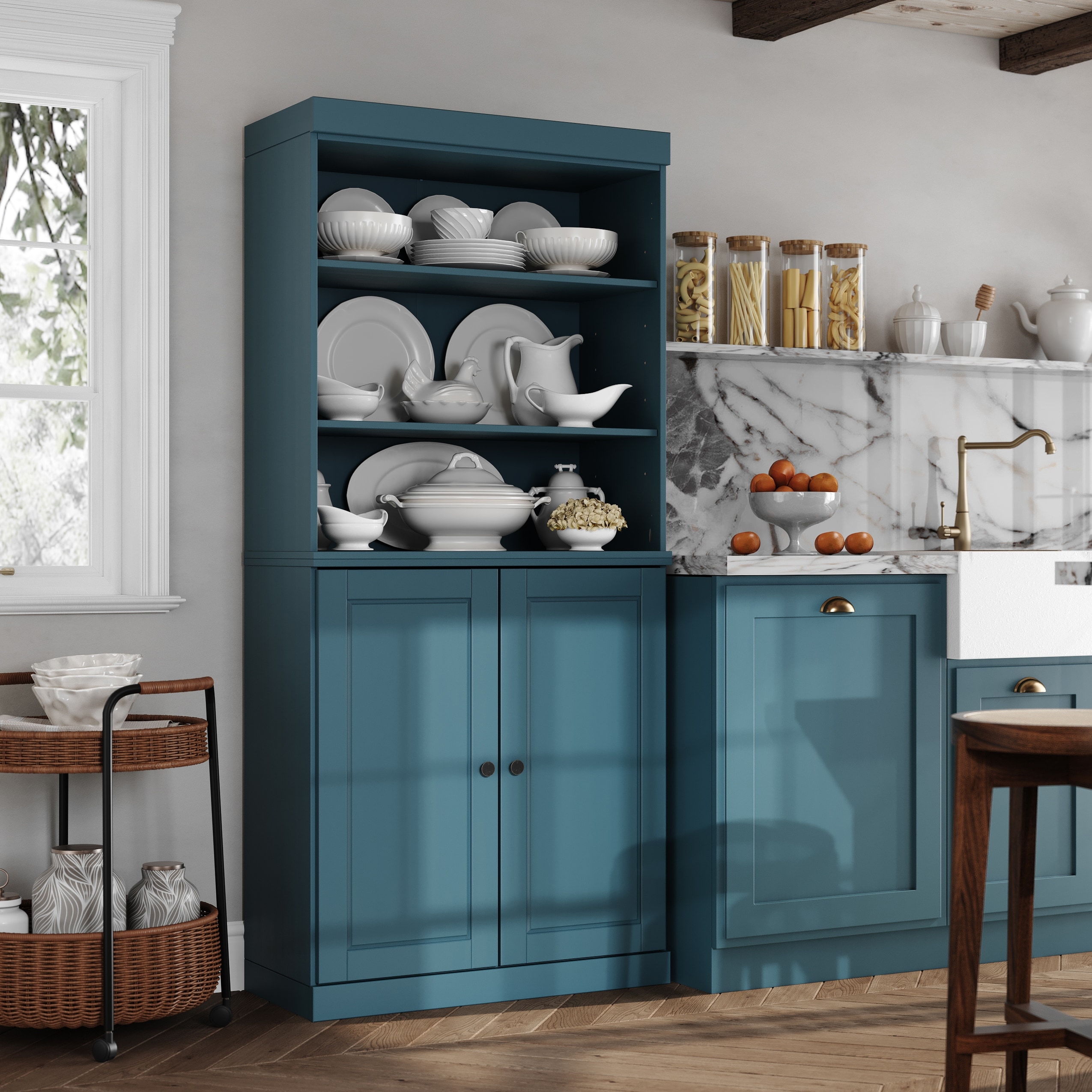 100% Solid Wood Modular Kitchen Pantry with Solid Wood, Clear or ...