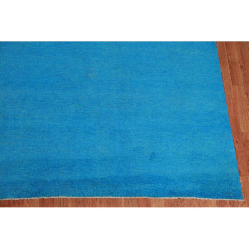 Hand Knotted Oriental 100% Wool Carpet Modern Solid Navy Blue & Blues Gabbeh Area Rug - 13' 9'' X 10' 1''