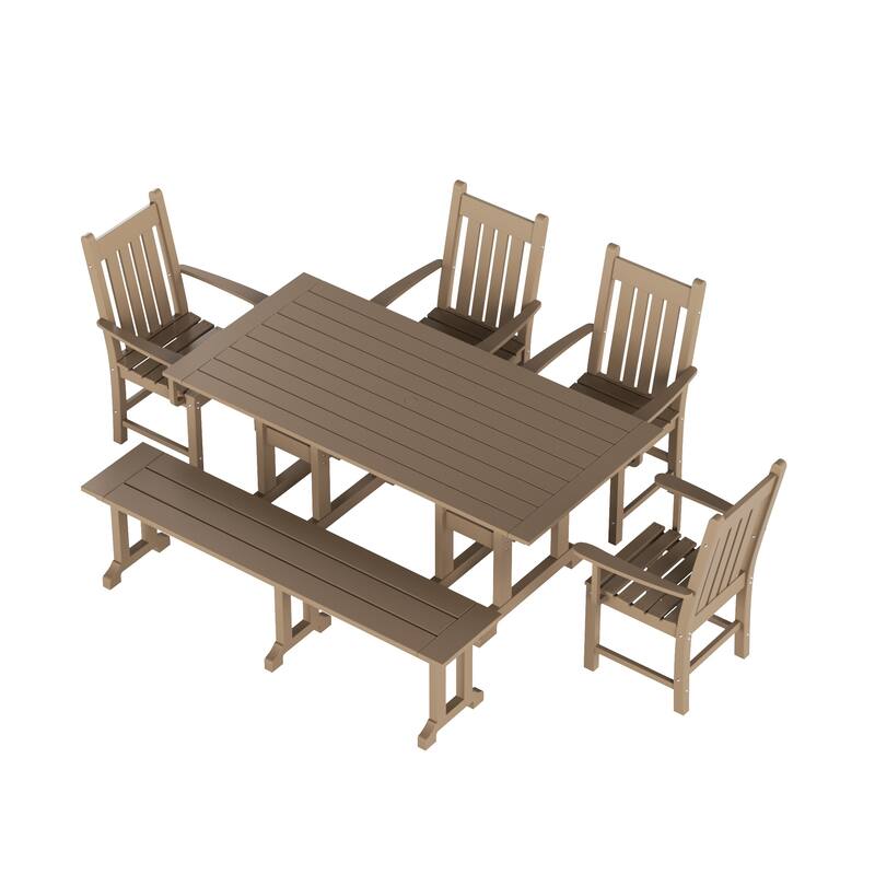 Laguna Hdpe All Weather Outdoor Patio Dining Set with Rectangle Table, Arm Chairs and Bench (6-Piece Set)