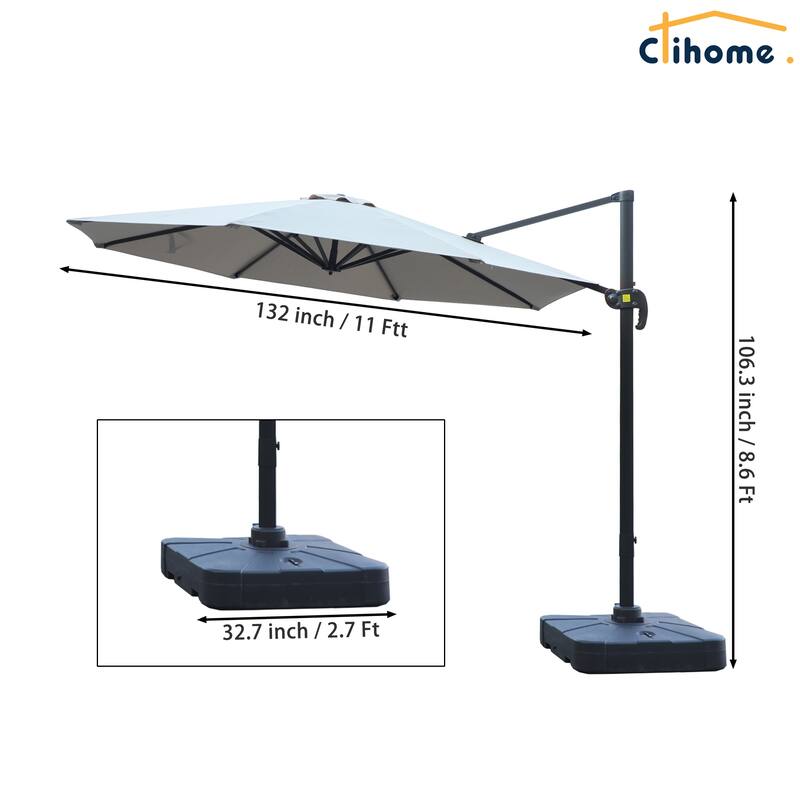 Clihome 11Ft Cantilever Umbrella With Crank And Base