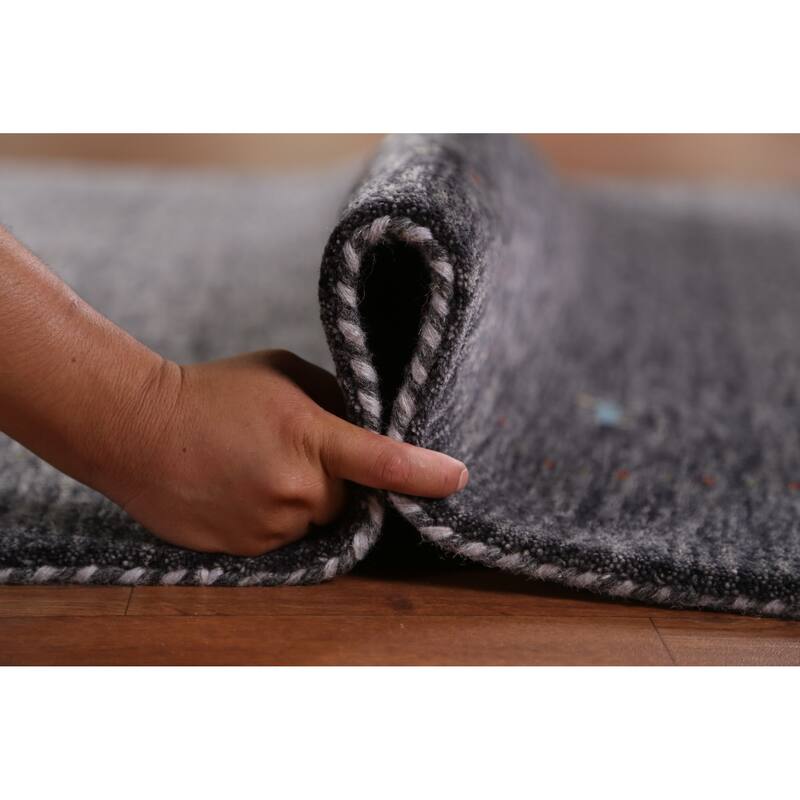 Gabbeh Indian Area Rug Hand-Knotted Grey Wool Carpet - 5'0" x 7'10"