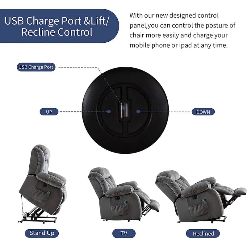 Heavy Duty Large Power Lift Recliner with Massage and Heating for Elderly