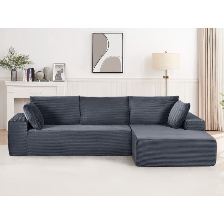 2 Piece Convertible Corduroy L Shaped Sectional Couches for Living Room or Home Office, No Assembly