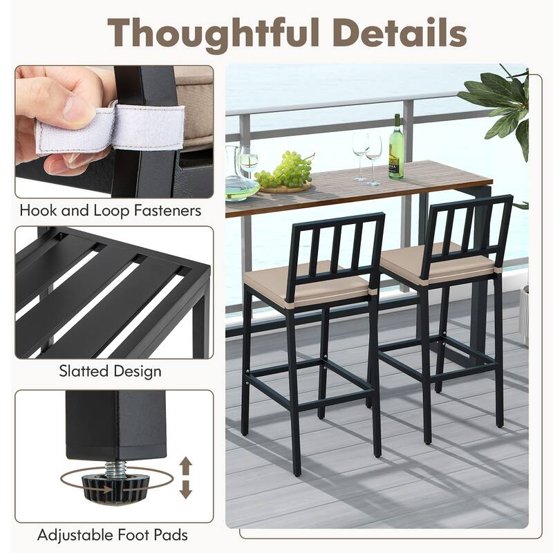 Gymax Patio Bar Chair Set of 2 Heavy Duty Metal All Weather Bar Stools