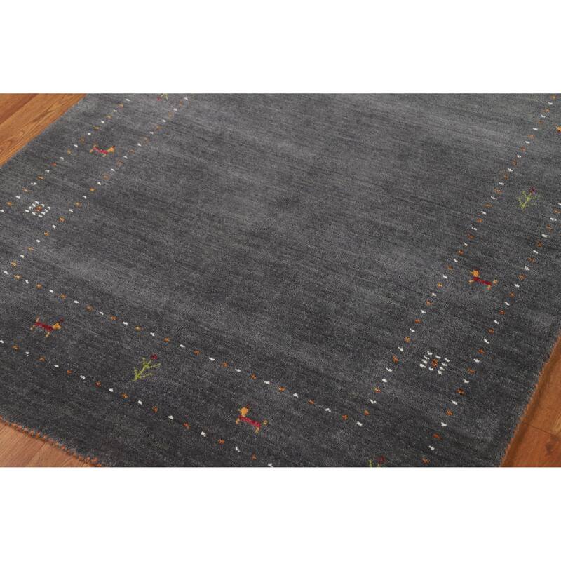 Hand Knotted Oriental 100% Wool Carpet Tribal Tribal Greys & Charcoal Gabbeh Area Rug - 5' 9'' X 4' 0''