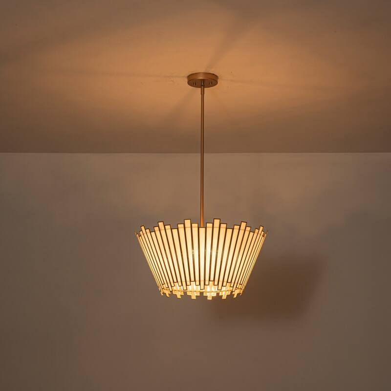 4-Light Modern Metal & GlassChandelier with White Jade Glass Shade for Living Room - 4 Light