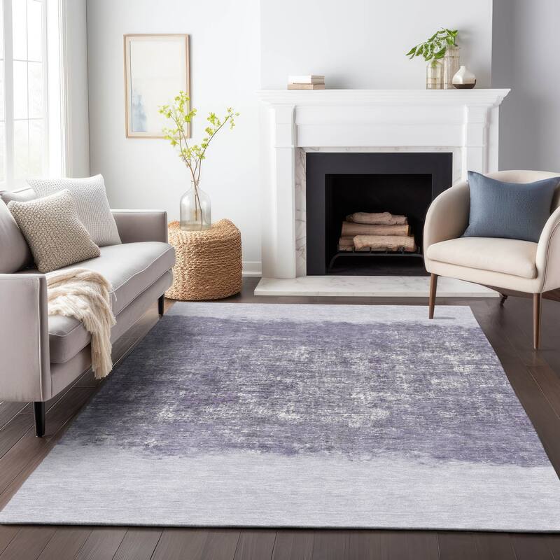 Machine Washable Indoor/Outdoor Border Ombre Chantille Rug