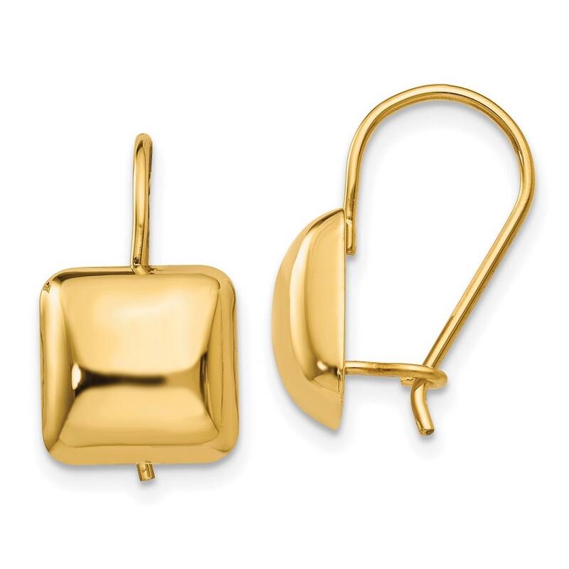 Curata 14k Yellow Gold Polished 9.5mm Puffed Square Kidney Wire Earrings
