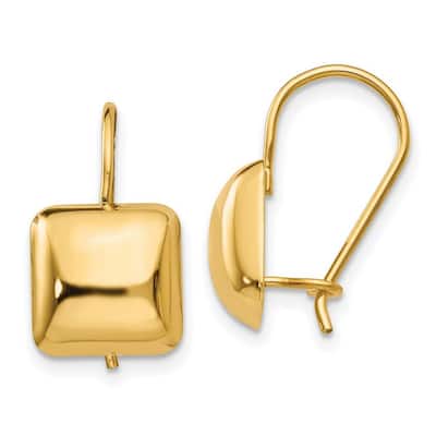 Curata 14k Yellow Gold Polished 9.5mm Puffed Square Kidney Wire Earrings