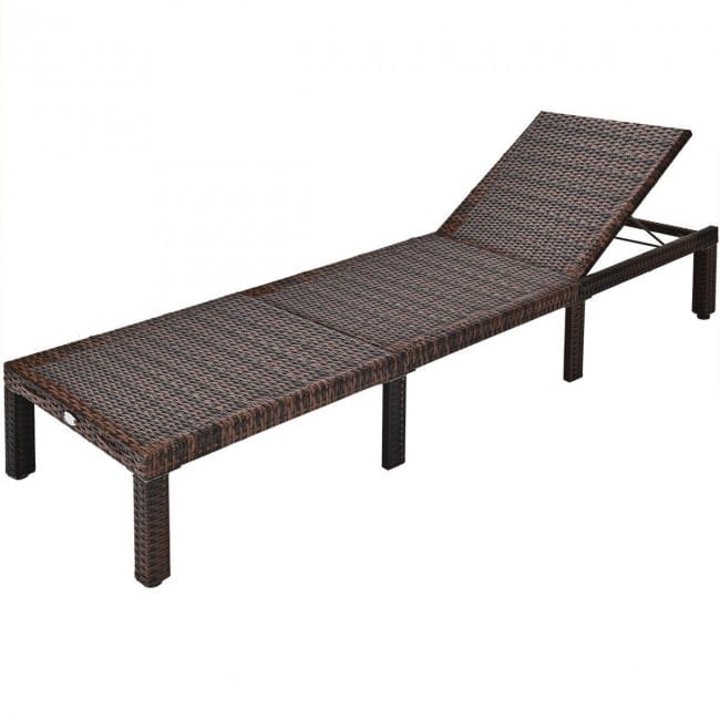 Outdoor Wicker Chaise Lounger with Adjustable Backrest for Relaxation - 77.5" x 26" x 14"-32" (L x W x H)
