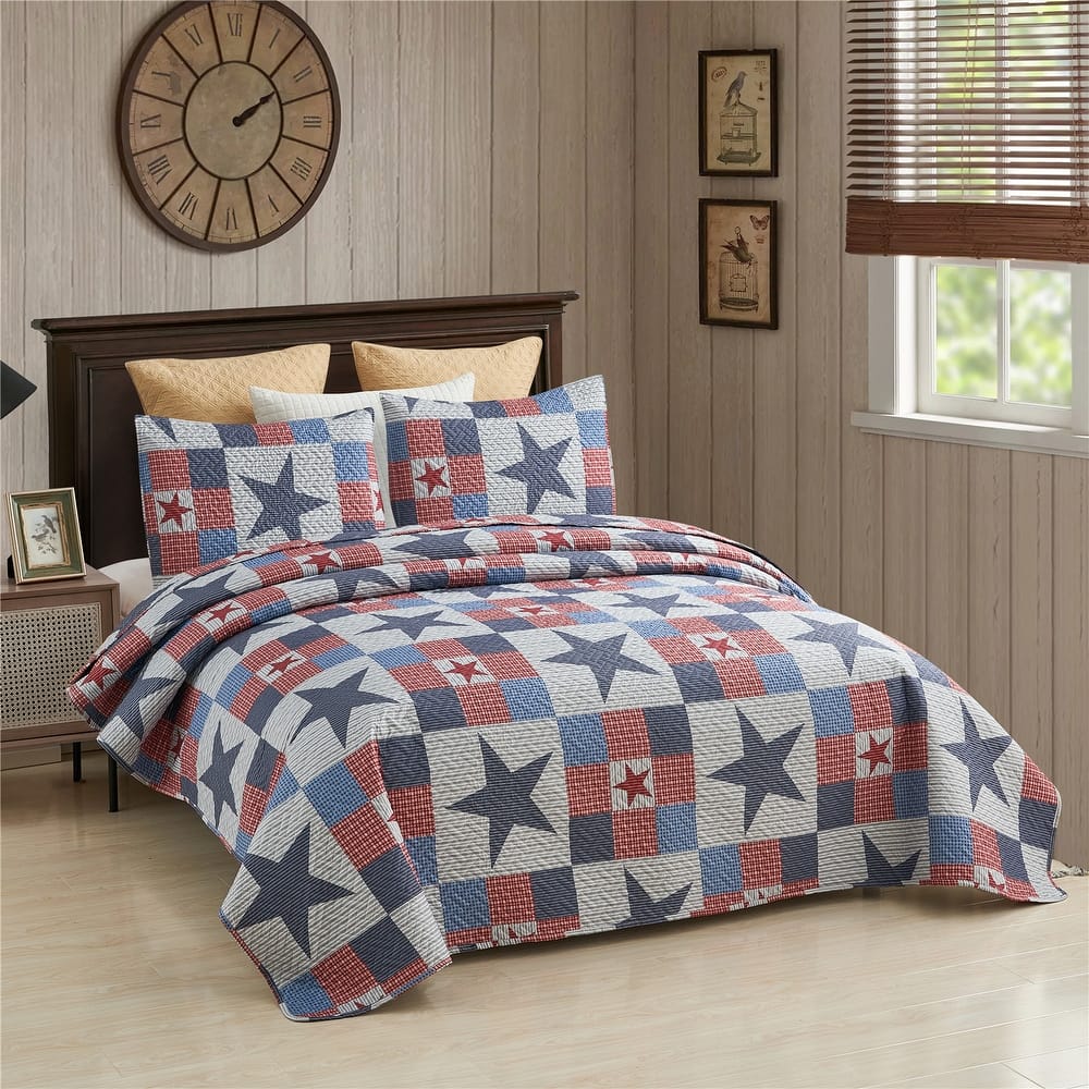 Plaid Striped Patchwork Quilt Bedding Set Reversible Coverlet,Bedspread