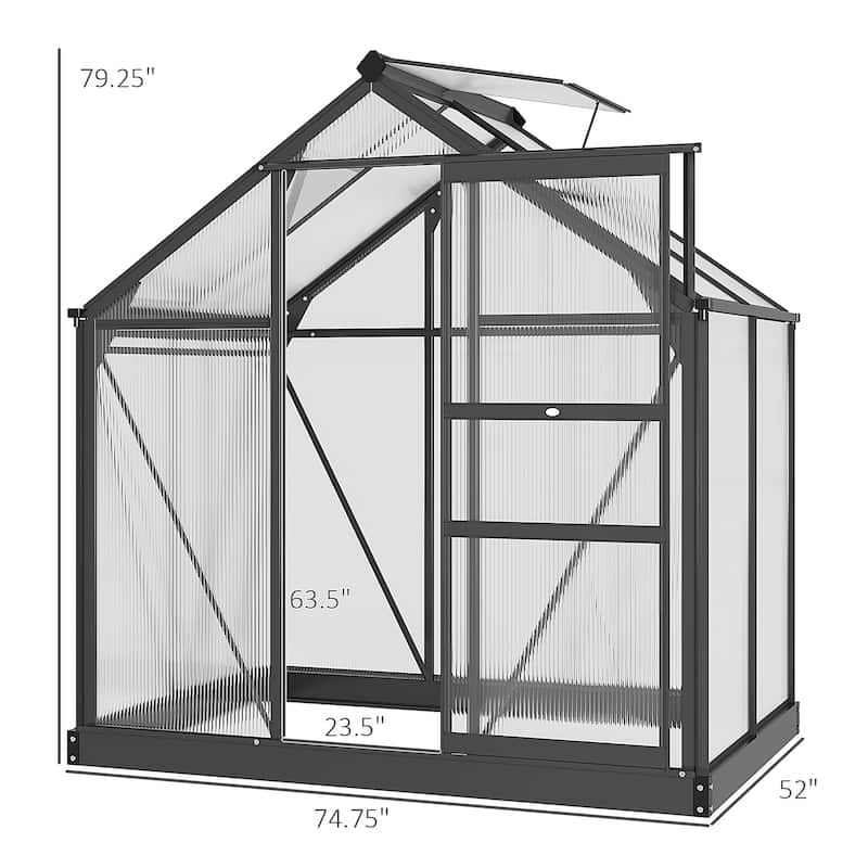 Outsunny 6' x 4' x 7' Twin Wall Polycarbonate Walk-In Greenhouse for Outdoors - 6' x 4' x 6.5'