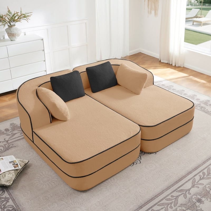 77.2" Symmetrical Fluffy Comfy Modular Sectional Sleeper Sofa with Double Chaises