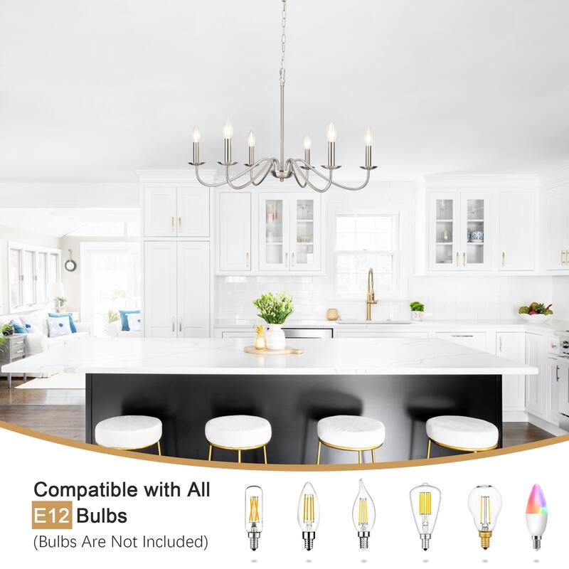 6-Light Rustic Farmhouse Simple Candle Chandelier for Bedroom, Kitchen, Living Room and Foyer