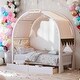 preview thumbnail 21 of 58, Pinewood Ground-Level Twin Size Canopy Bed with Arched Canopy,Tent,Light Strip and Two Drawers White