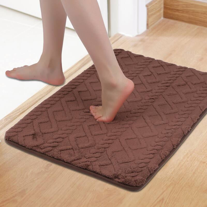 Geometric Pattern Bathroom Mat Soft Absorbent Non-Slip Back Dry Bath Floor Rugs Toilet Home - Brown - 20" x 32"