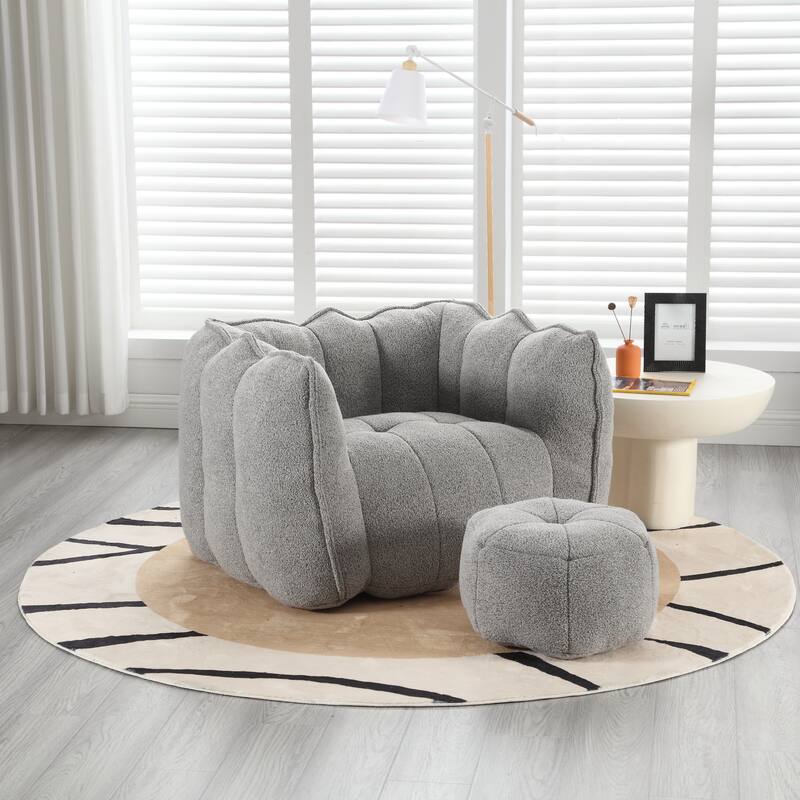 Soft Bean Bag Chair with High Resilient Foam for Adults, Comfortable Square Lazy Sofa with Footstool for Living Room