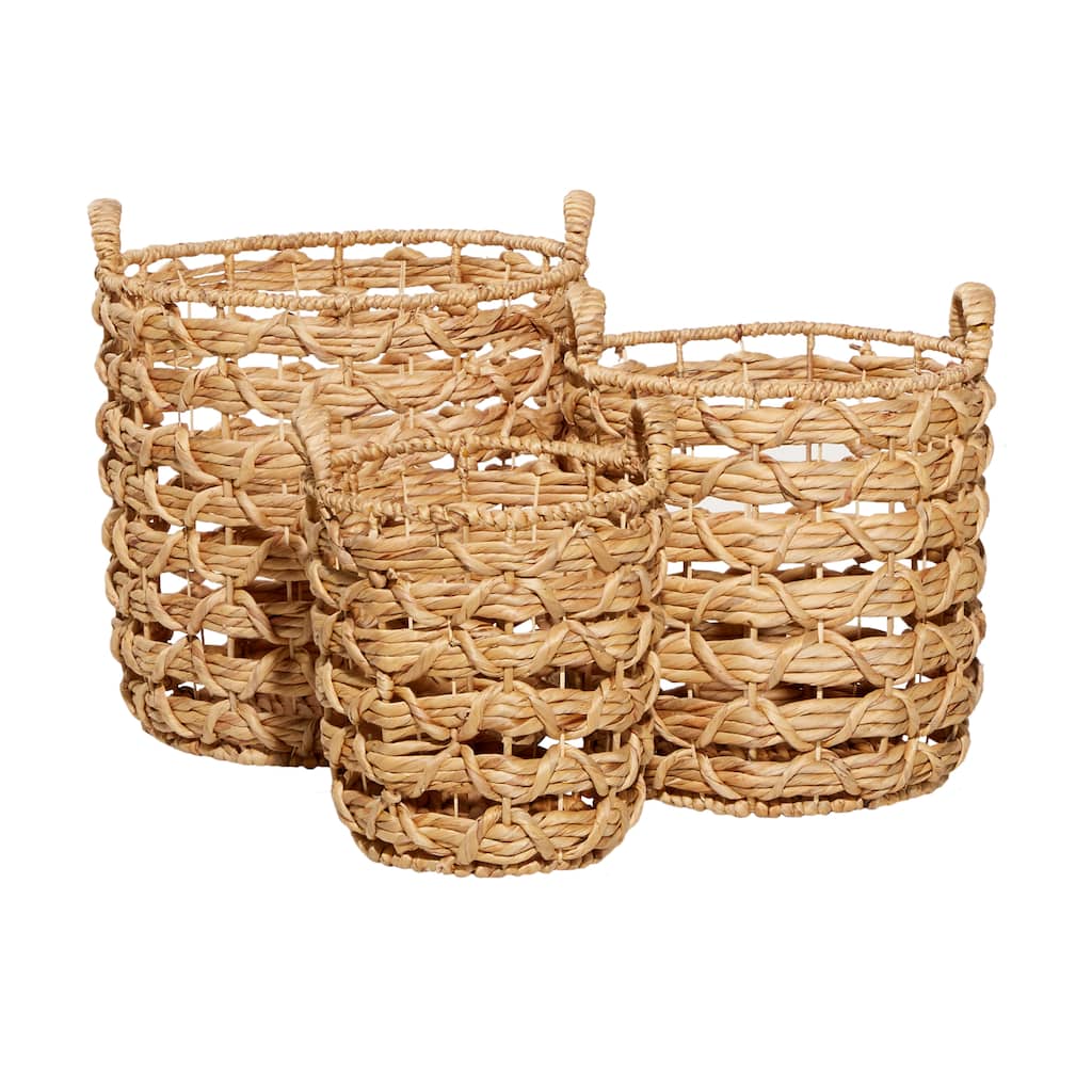 Fabric Handmade Storage Basket with Handles - Set of 3 Brown - Roche River Decor - 17"W x 17"L x 18"H