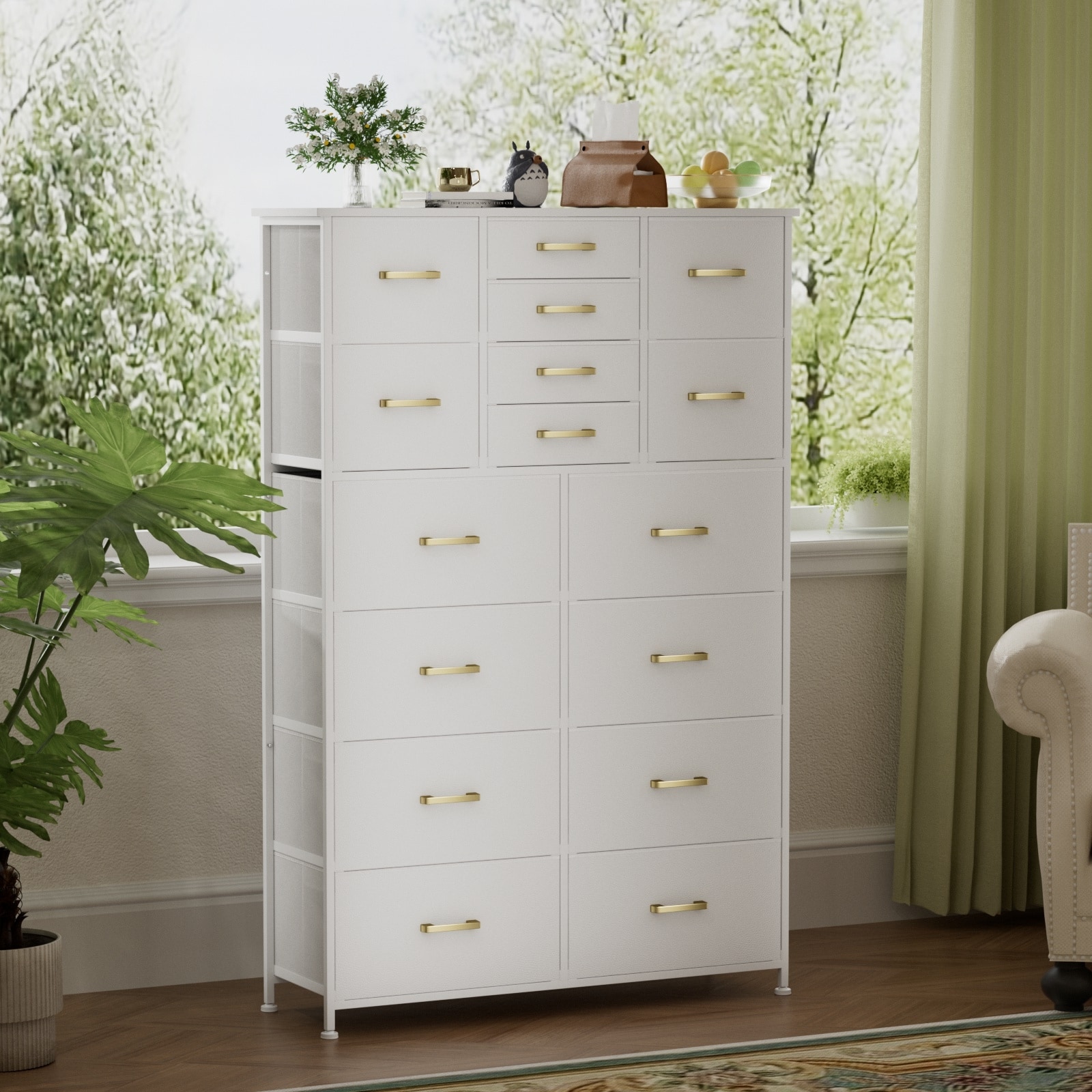 Tall Dresser for Bedroom-White Dresser with 16 Fabric Drawers for Guest Room, Living Room, Dorm, Decent Bedroom Furniture, White Tall Dresser for Bedroom-White Dresser with 16 Fabric Drawers for Guest Room, Living Room, Dorm, Decent Bedroom Furniture, White