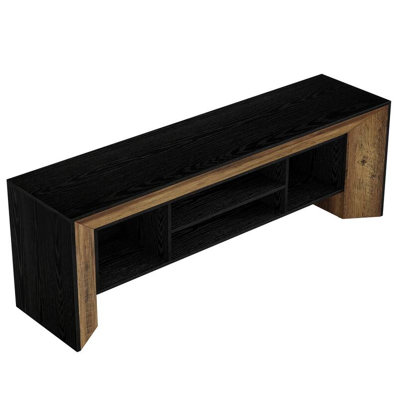 Rectangular Wood Entertainment Center fo TVs up to 75 Inches, Black and Brown TV Stands for Living Room