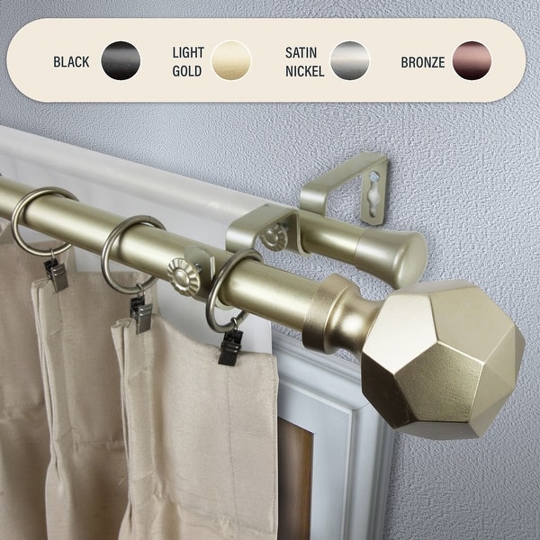 InStyleDesign Valdo 1 inch Diameter Adjustable Double Curtain Rod - 48 to 84 inches - Light Gold