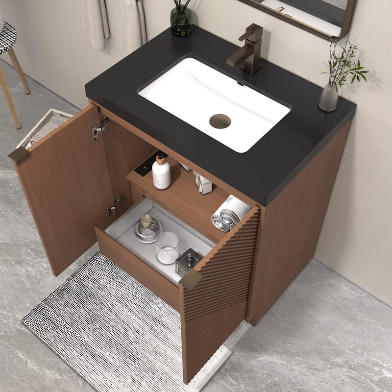 Milano 30" Freestanding Bathroom Vanity with Black Acrylic Sink