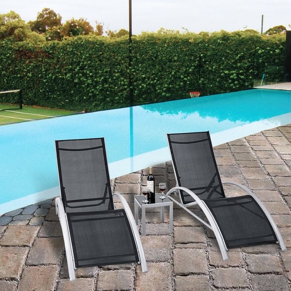 3 Pcs Outdoor Patio Pool Lounger Set Reclining Garden Chairs Glass Overstock 19626738