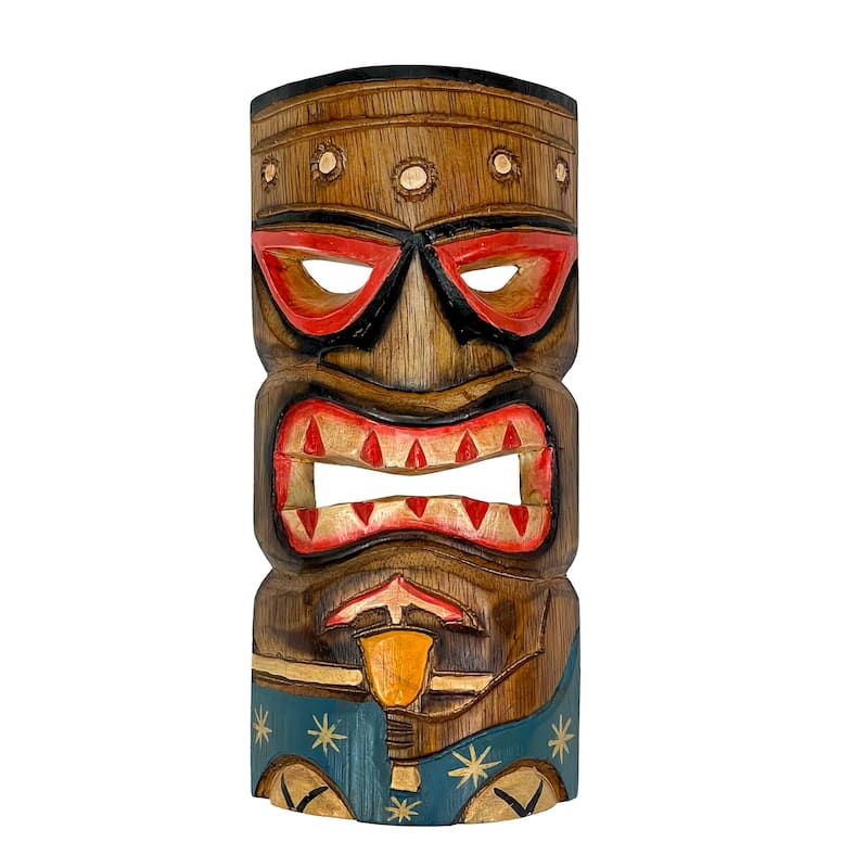 Zeckos Hand Carved Island Style Wooden Tiki Masks 10 Inch (Set Of 10)