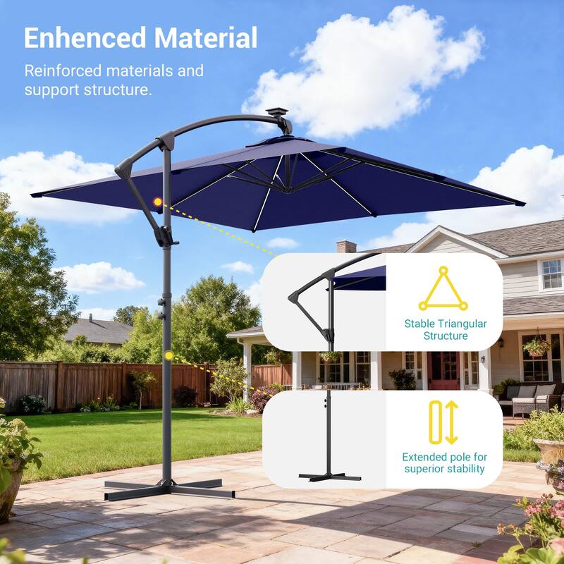 Sonkuki Outdoor 8.2x8.2FT LED lighted Patio Offset umbrella for Garden