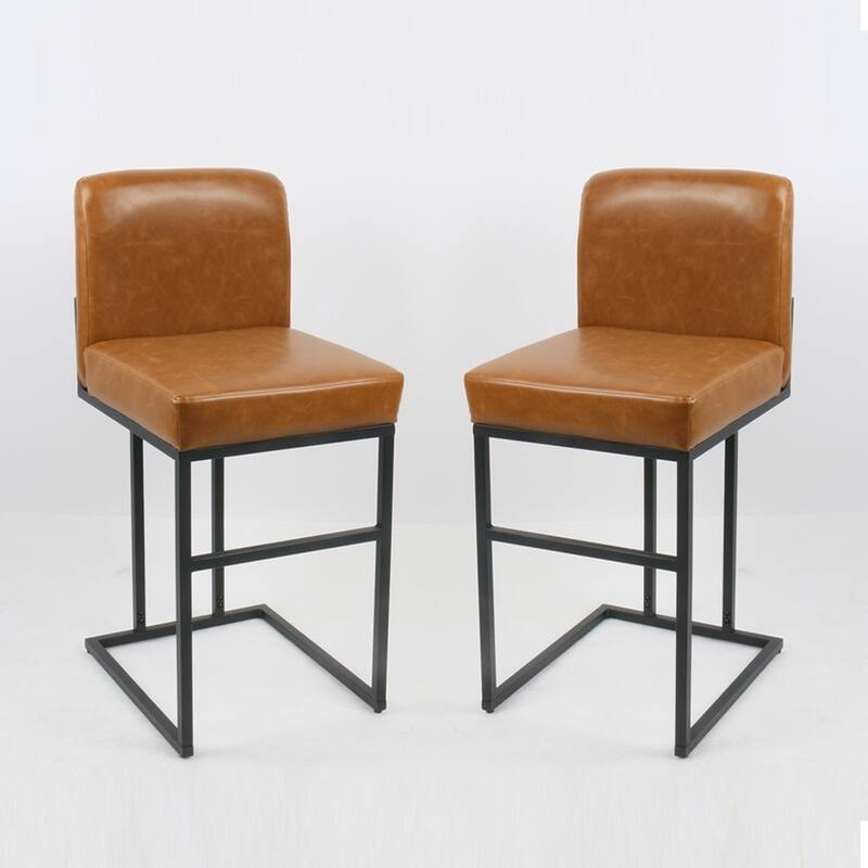 Bar Stools Set of 2, 24" Seat High Counter Height Leather Barstools