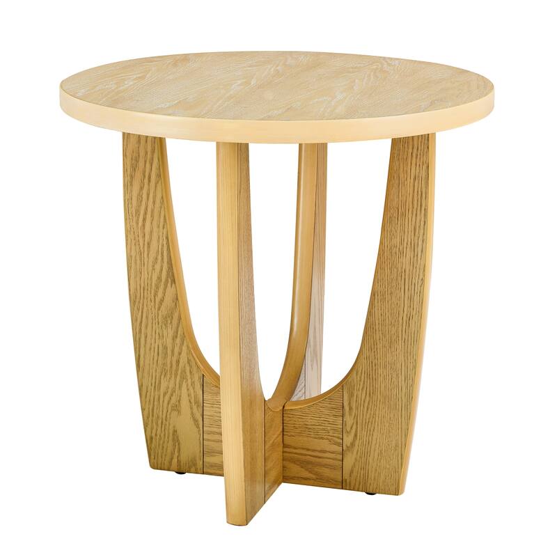 25" Round End Table, Wooden Side Table, Night Stand for Bedroom, Living Room ,Reception Room (Oak Color)