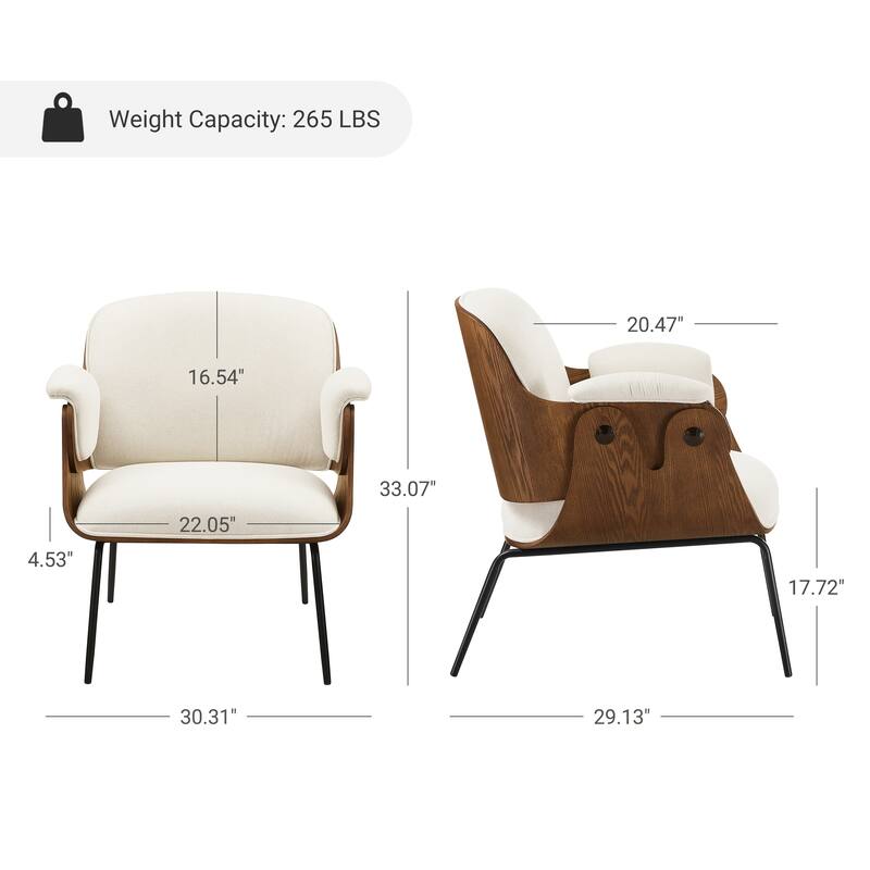 Art Leon Mid-Century Modern Fabric and Wood Accent Arm Chair