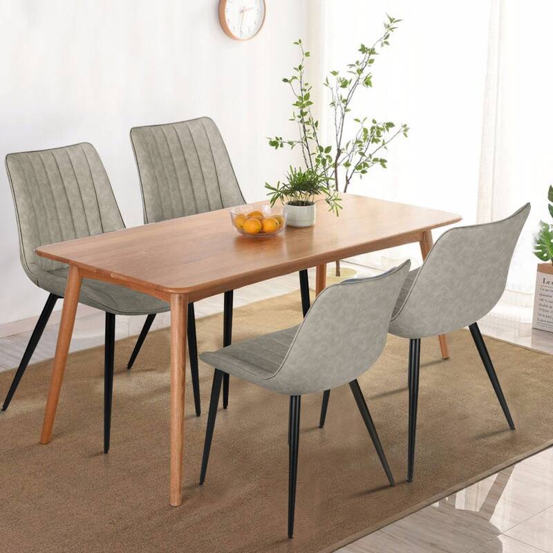 AVAWING Mid-Century Modern Dining Chairs Set of 4 Leather Upholstered Leisure - Grey