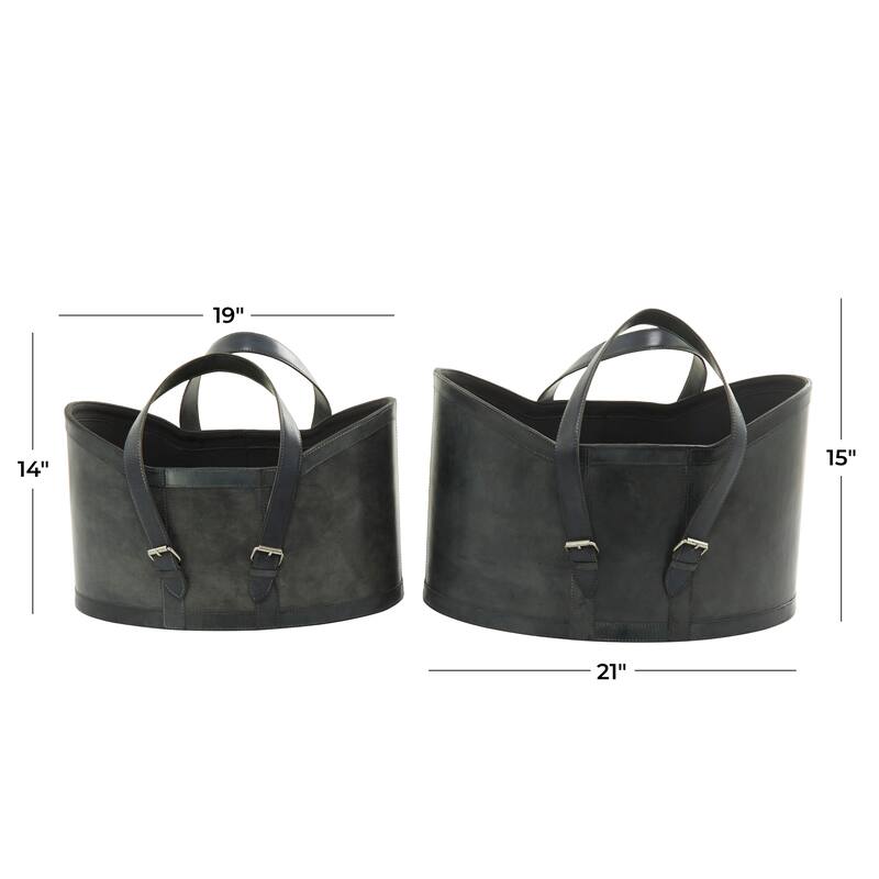 Modest Leather Handmade Storage Basket with Handles (Set of 2) - Brown or Dark Blue