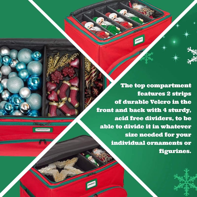 Deluxe Christmas Ornament Storage Box - Holds Up to 72 Ornaments 4” x 4”