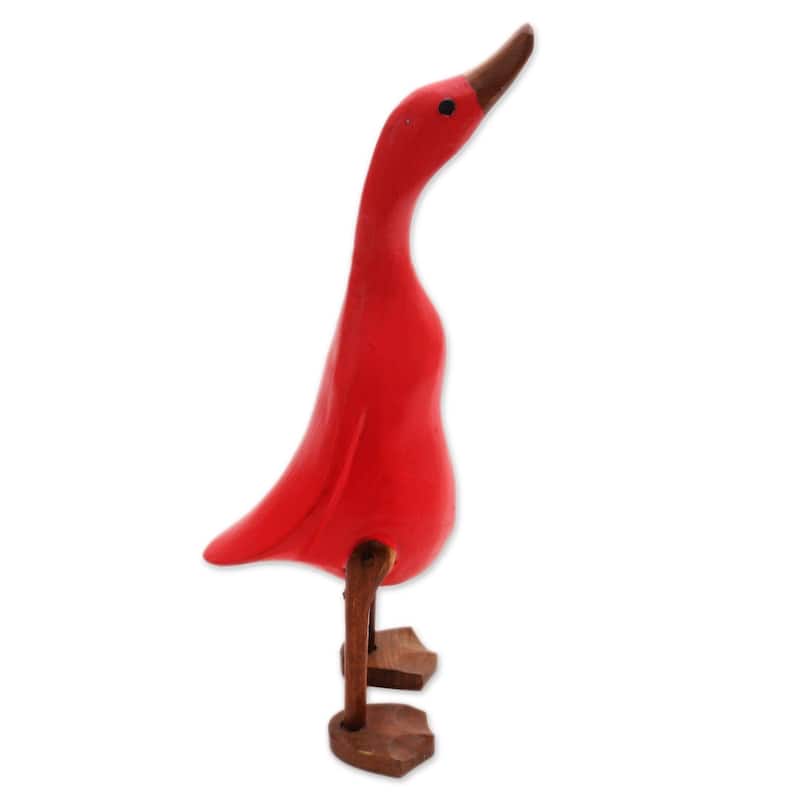 Handmade Barefoot Duck Wood And Bamboo Root Sculpture (Indonesia) - 13" H x 4.3" W x 5.5" D