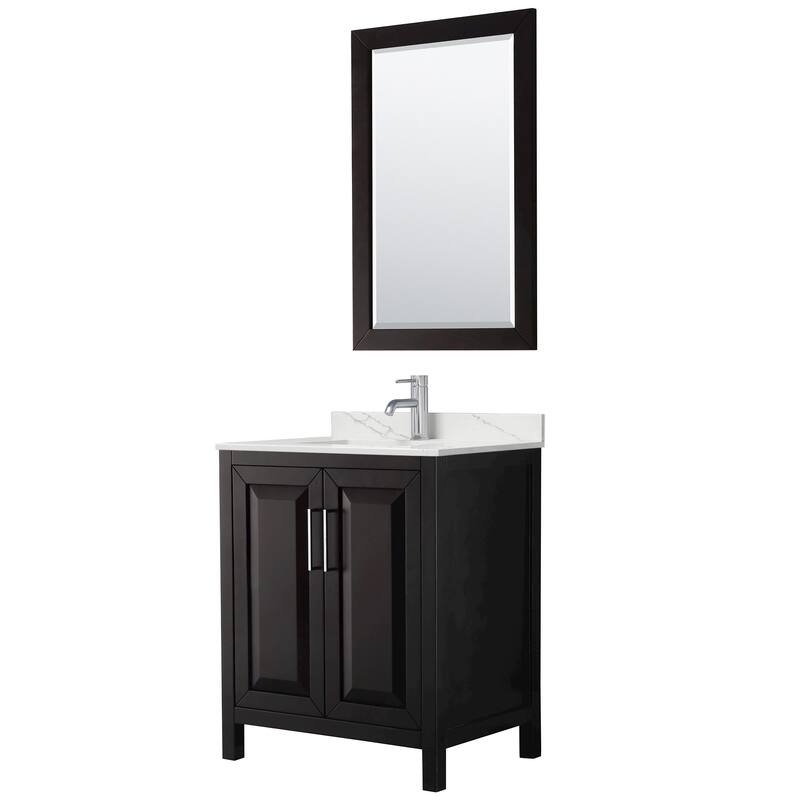 Daria 30-inch Single Vanity, Single Hole Quartz Top, 24-inch Mirror - Dark Espresso, Chrome Trim, Giotto Quartz Top