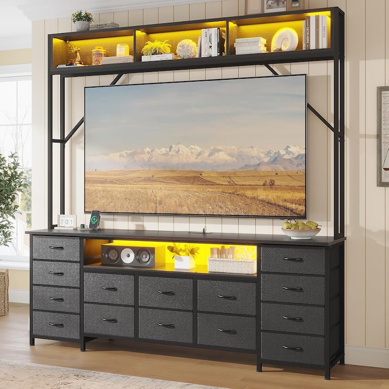 TV Stand for Living Room with LED Lights & Power Outlets TV Stand Dresser