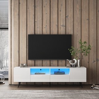 Modern White TV Stand 16 Colors LED TV Cabinet TV Bench with Remote ...